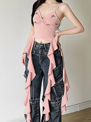 Bow Wavy Edge Sweet Tank Tops&Camis