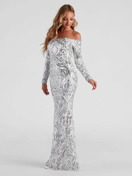 Liber Autumn women's sequined one-shoulder long dress