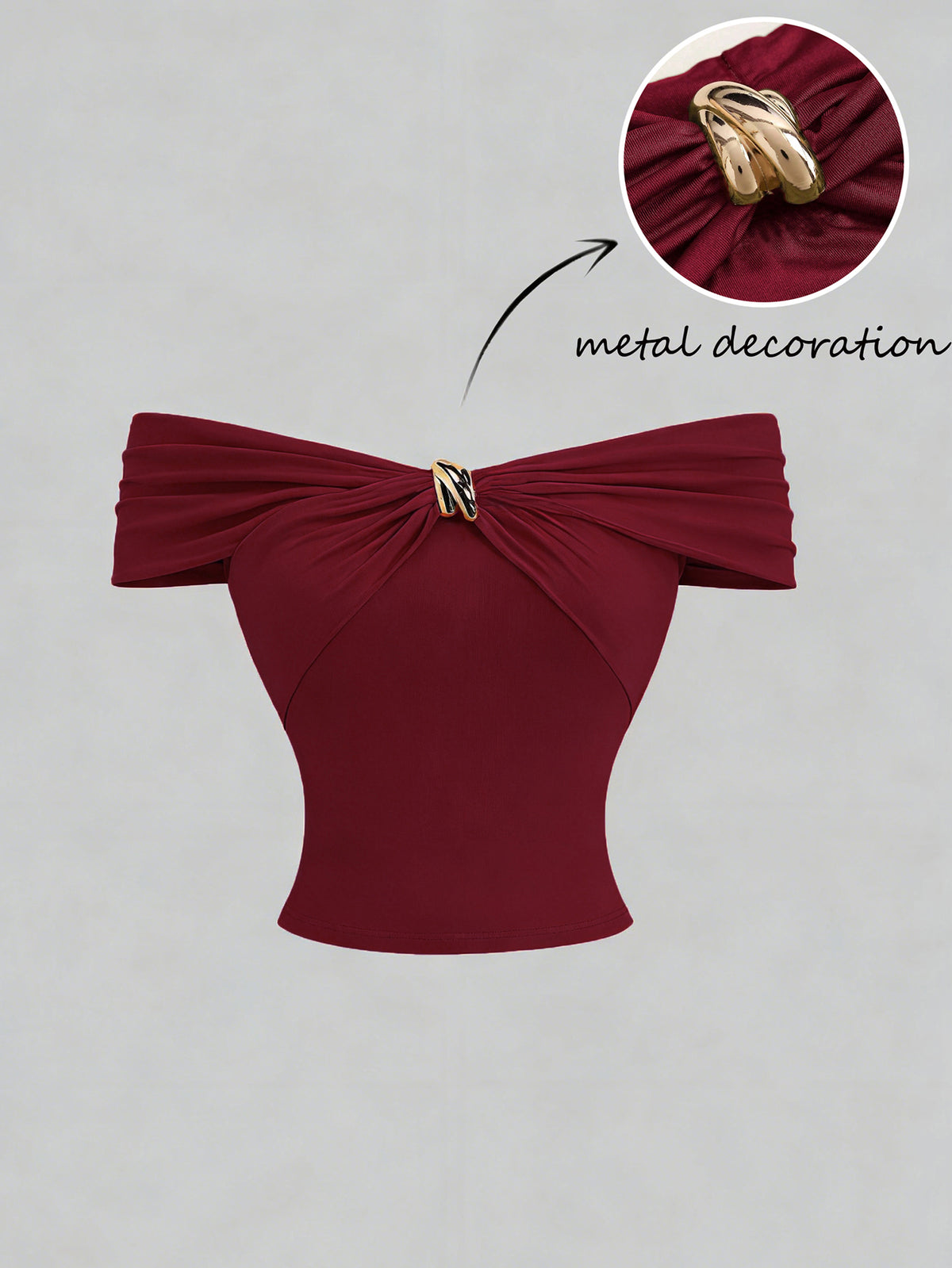 Off-the-shoulder Fitted Top With Metallic Embellishments