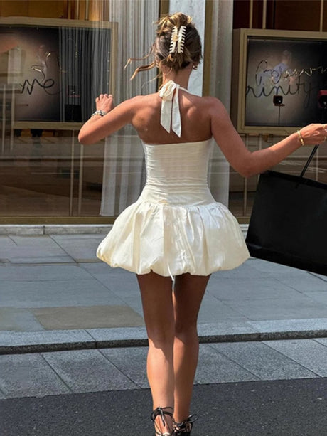 Halter Tube Top Pleated Splicing Mini&Short Dresses