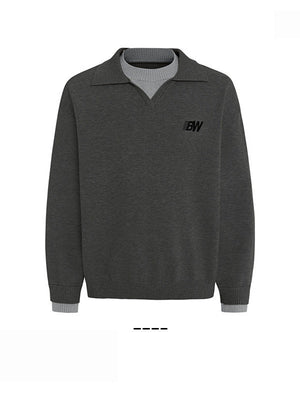 Contrasting Colors Fake Two Pieces Hood Sweaters