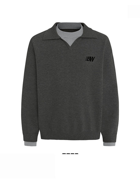 Contrasting Colors Fake Two Pieces Hood Sweaters