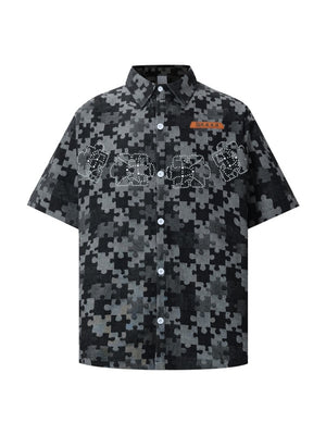 Retro Puzzle Rhinestone-studded Floral Shirts