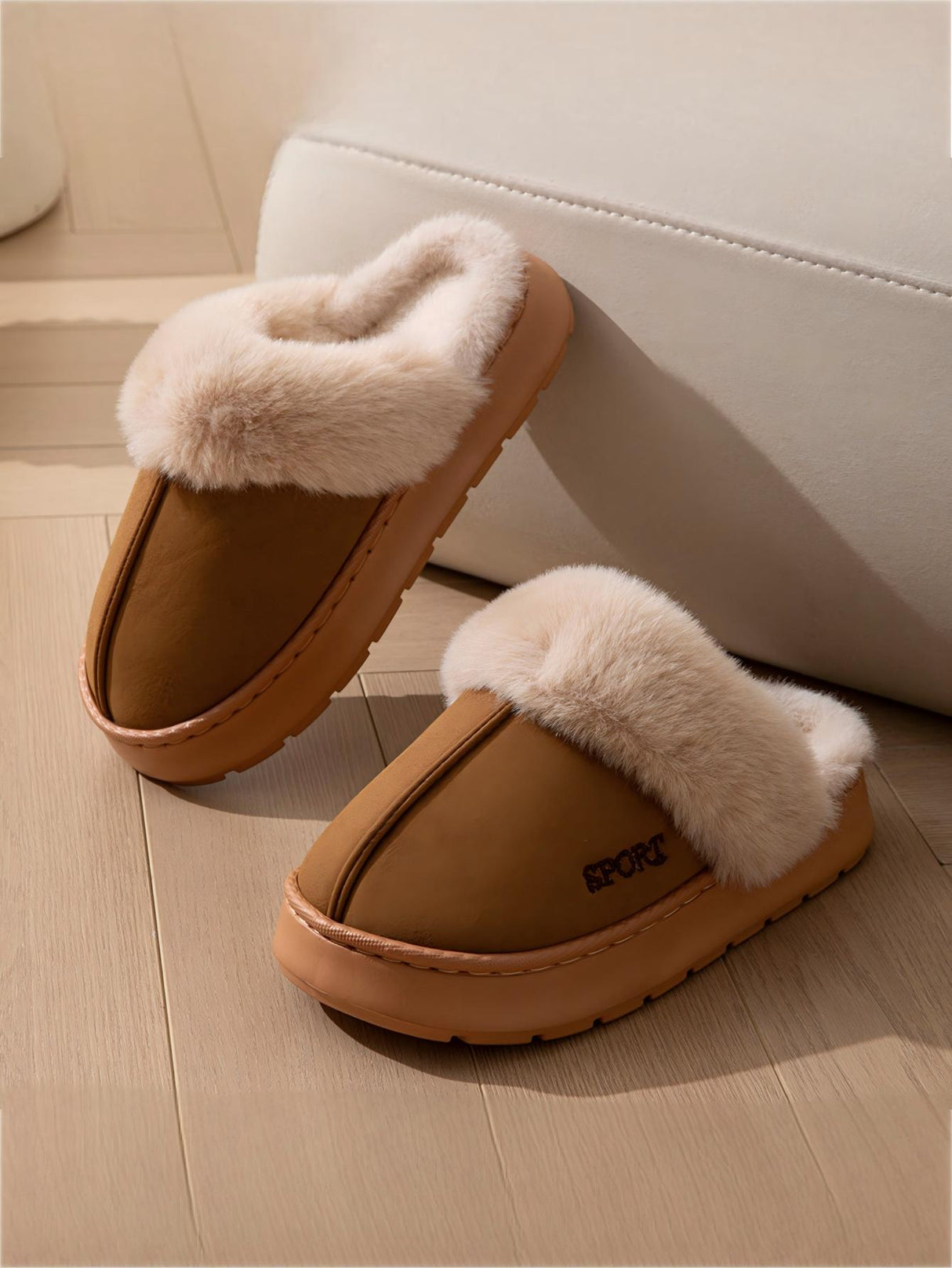 Solid Color Plush Thick-soled Slippers