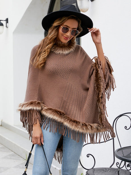 Knitting Tassel Hood Loose Cloak Shawl Sweaters