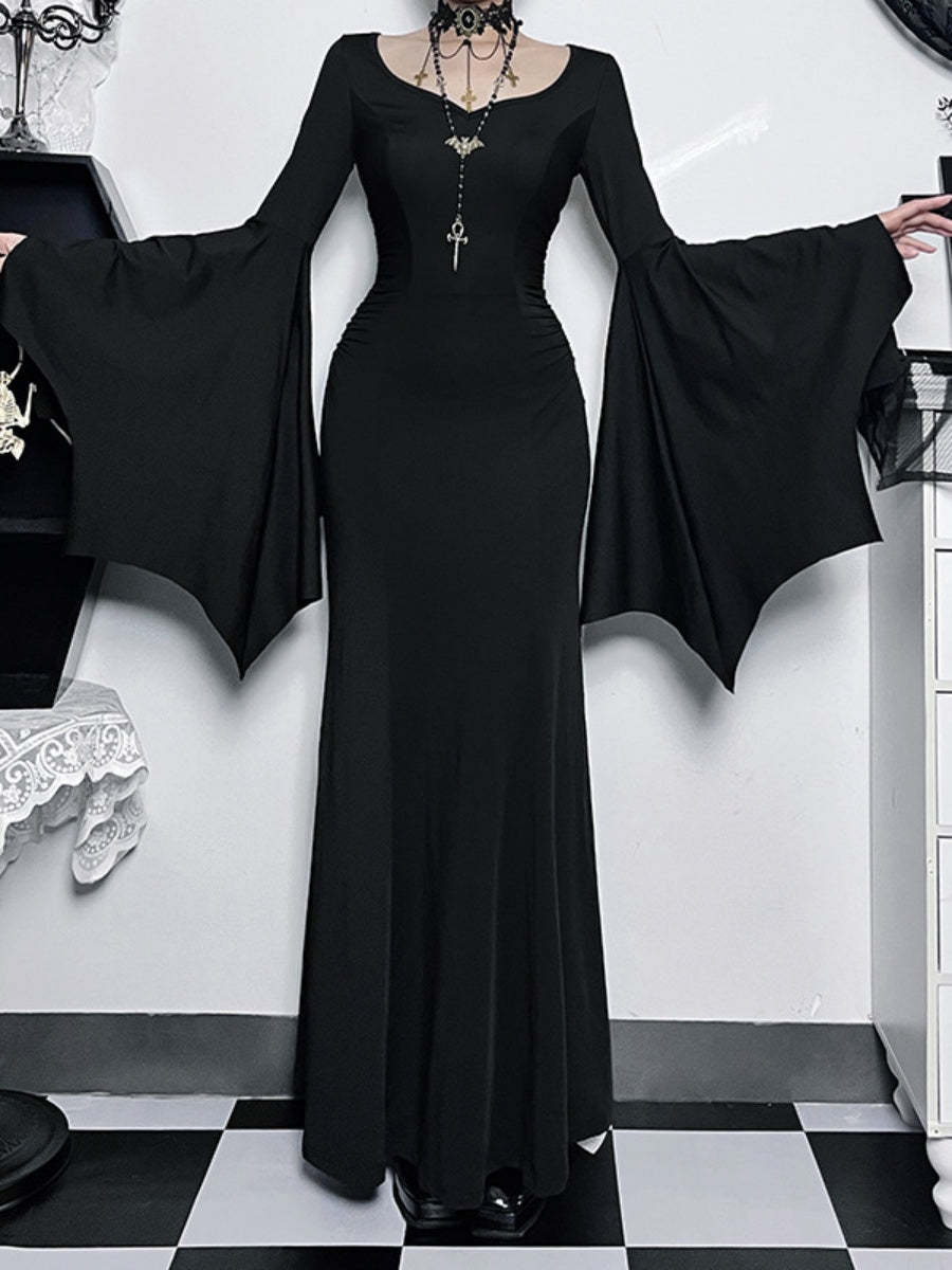 Halloween Batwing Sleeves Slim Fit Black Maxi Dresses