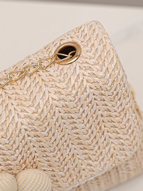 Solid Color Vacation Floral Straw Crossbody Bag