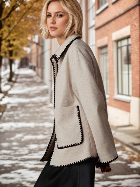 Liber Autumn women's contrast color button pocket patchwork jacket