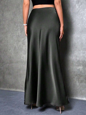 Simplicity Imitation Silk Solid Color Long Skirts