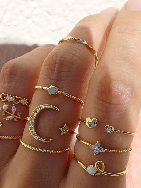 Star And Moon Diamond Ring Set