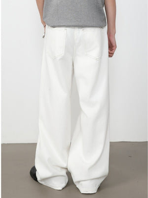 Retro Straight-fit Double Pleat Button Loose-fit Denim Pants