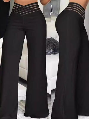 Hollowed-out Belt High Waist Casual Straight-leg Loose-fitting Trousers