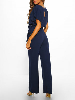 Summer Button-up Tie-front Short-sleeved Jumpsuit
