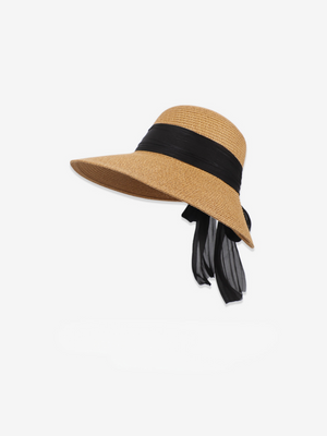 Beach Vacation Sunshade Straw Hat With Wide Brim, Bow And Ribbon