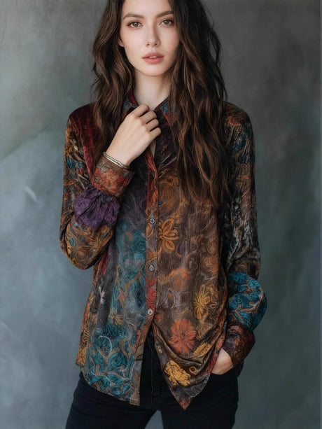 Velvet Printed Retro Long Sleeve Shirts