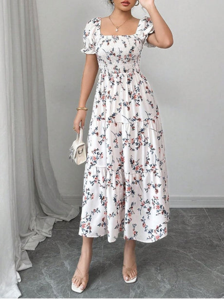 Puff Sleeve Printed Maxi Dresses