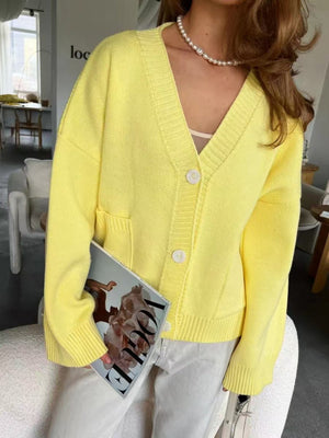 Liber Buttons Splicing Solid Color Cardigans