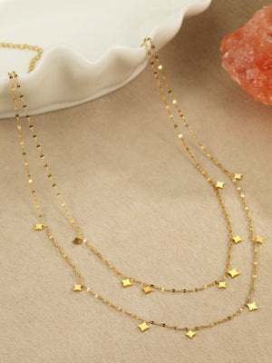 Double Geometric Pendant Chain Necklace