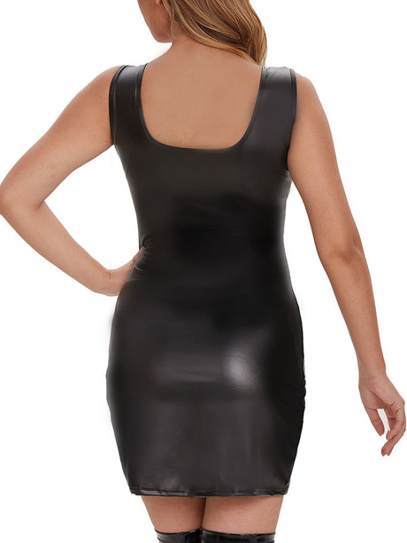 PVC Matte Leather Skirt Spaghetti Strap Bodycon Mini&Short Dresses