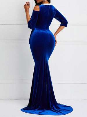 Samtbestickte, figurbetonte, schulterfreie Maxikleider im Meerjungfrauenstil mit Meerjungfrauenschnitt