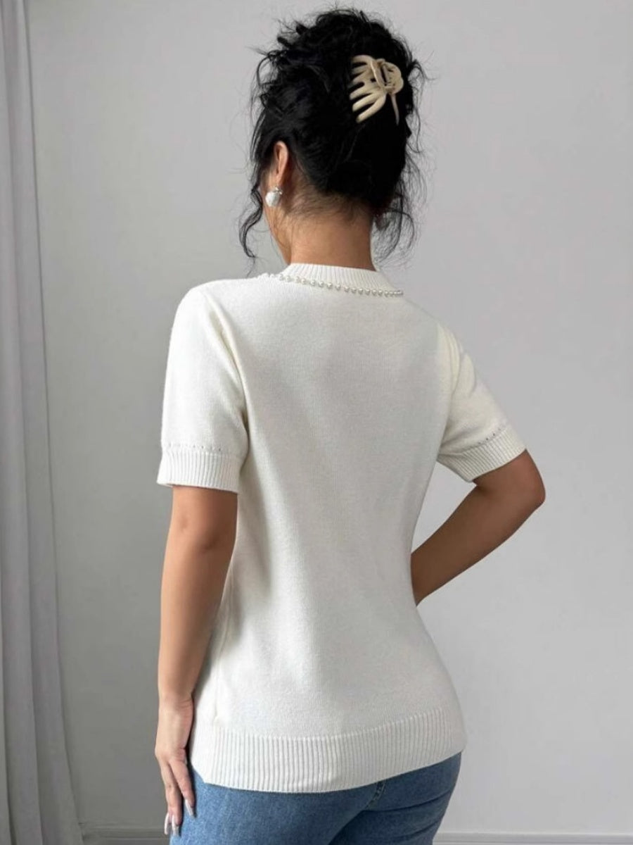 Liber Summer Women's Solid Color Pearl Bow pattern Sweaters