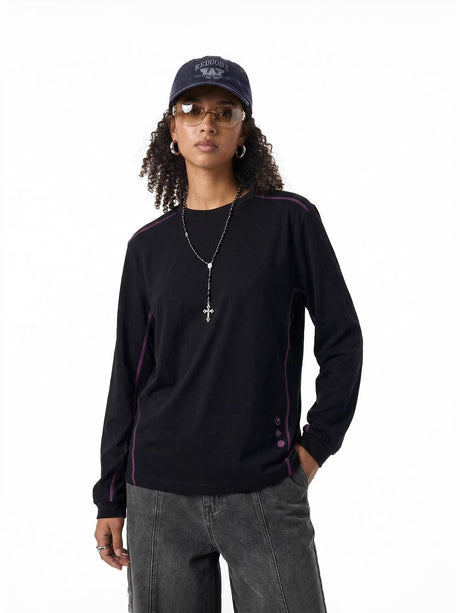 Cotton And Linen Color-blocked Outdoor Long Sleeves T-shirts