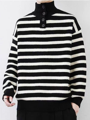 Contrasting Colors Stripes Thickening Red Turtleneck Sweater