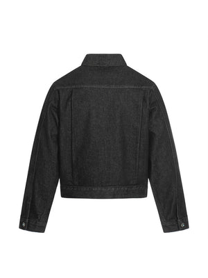 Veste en jean courte plissée à boutons style aviateur hip-hop