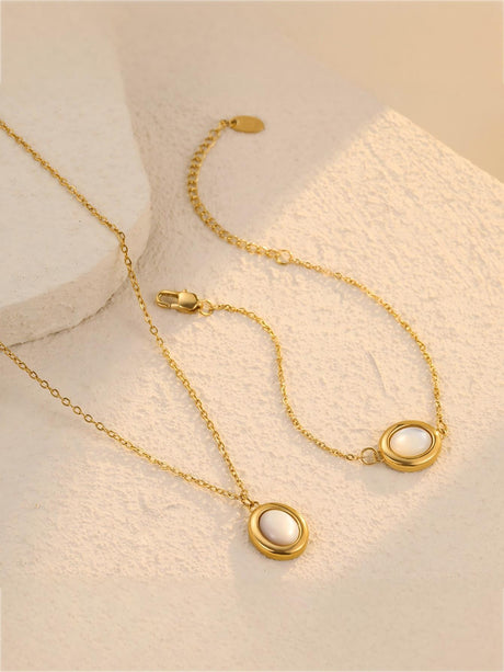 Gold Pearl Oval Pendant Necklace