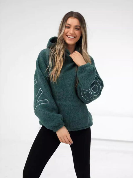 Fleece Letter Embroidery Thick Hooded Sweatshirt