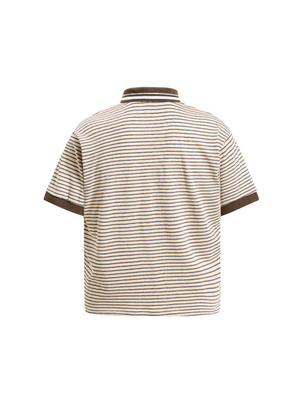 Retro Color-blocked Stripes Boxy POLO Shirt
