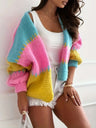 Color Blocking V-neck Lantern Sleeves Cardigans