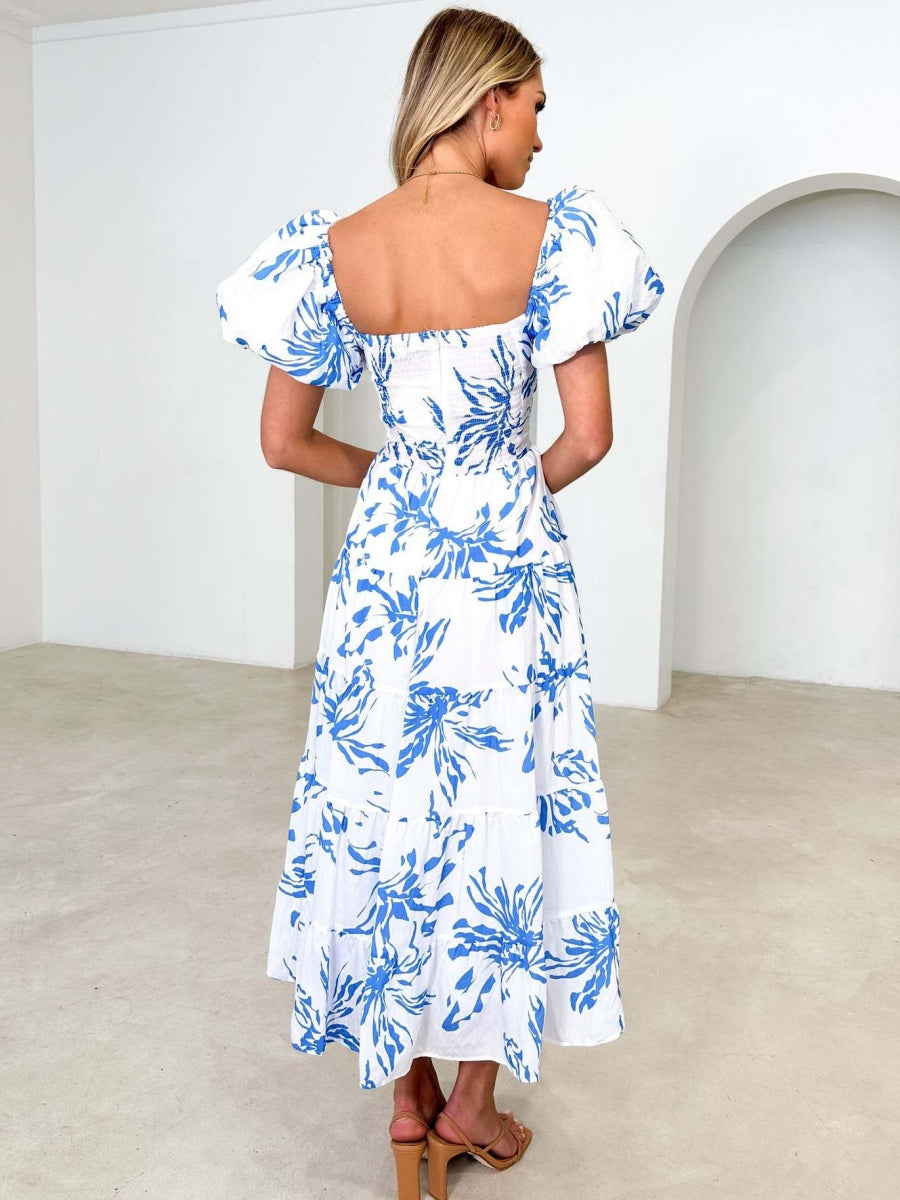 Floral Print Puff Sleeve Maxi Dress