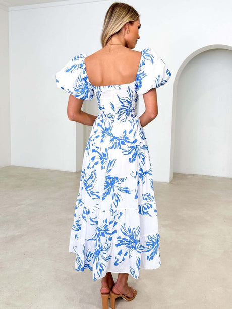 Floral Print Puff Sleeve Maxi Dress