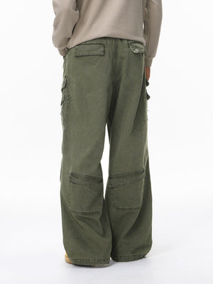 Washing Water Cut Multiple Pockets Old Tooling Casual Trousers
