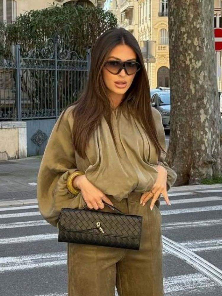 Batwing Sleeve Puff Sleeve Loose Casual Long Sleeve Zipper Suit Shirt Jacket