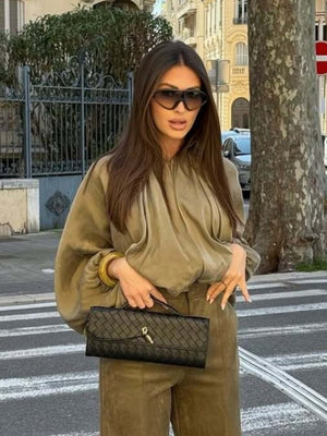 Batwing Sleeve Puff Sleeve Loose Casual Long Sleeve Zipper Suit Shirt Jacket