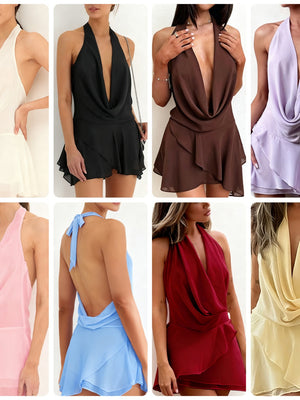 Swing Collar Chiffon Halter Reunion Mini&Short Dresses