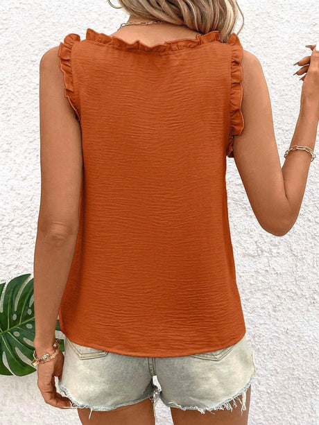 Textured Fabric V-neck Ruffled Vest