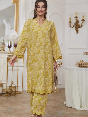 Printed Long Gown Wide-leg Pants Set 2-piece Sets