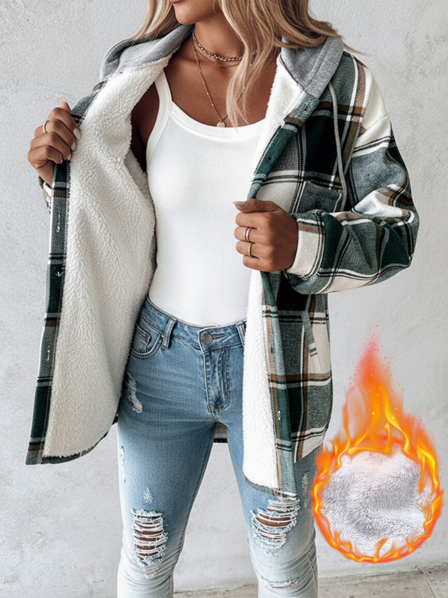 Karierte, langärmelige Plüsch-Kapuzenjacken