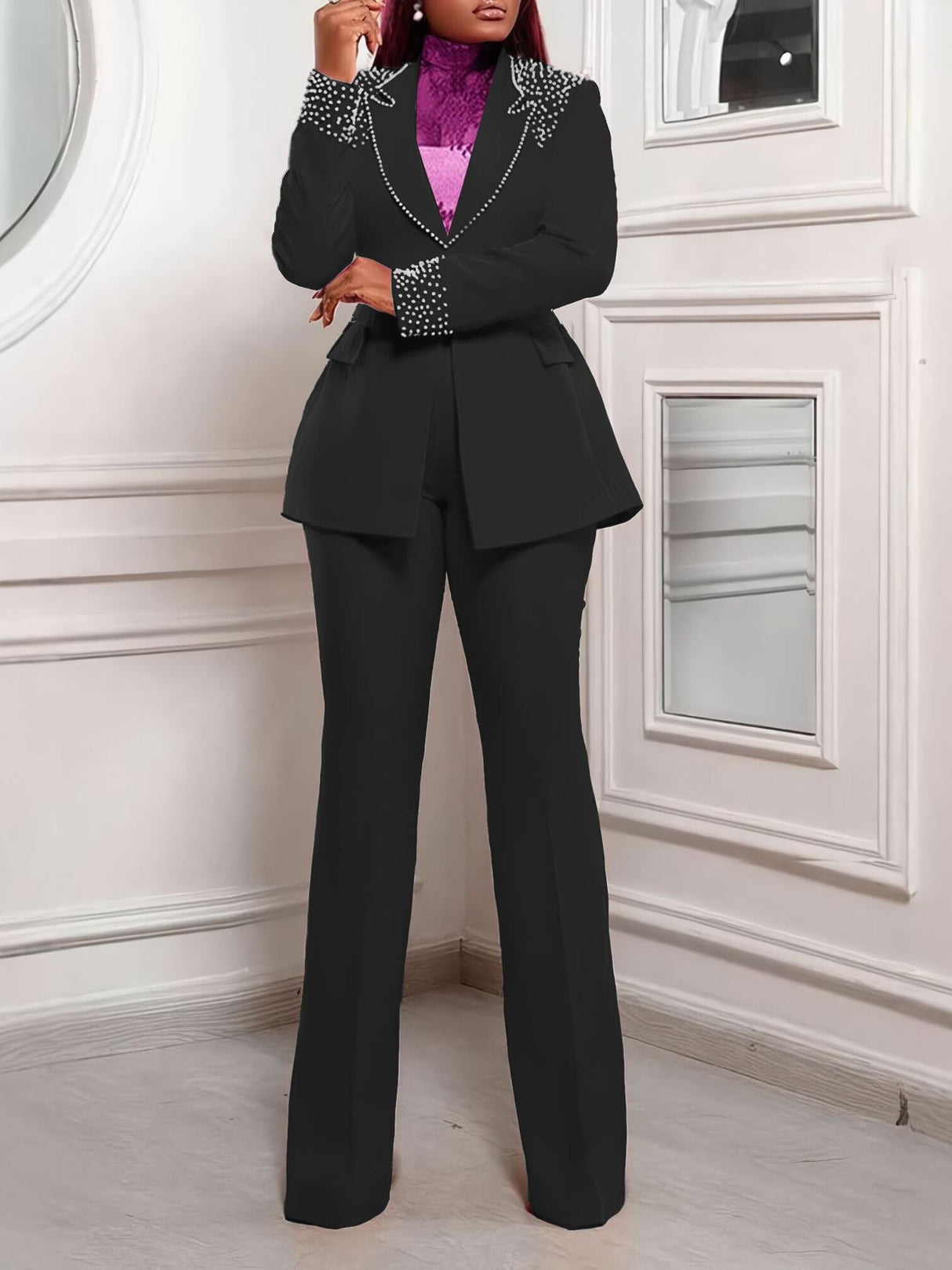 Pearl Langarm-Zweiteiler mit schmaler Passform und elastischem Bund