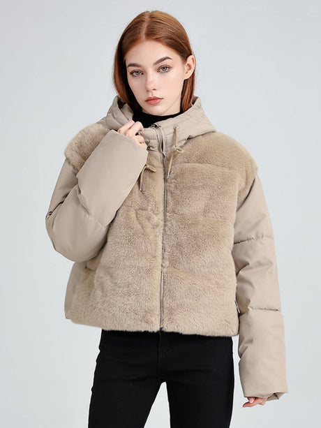 Fur Hooded Button Short Down Jacket Thickened Coat