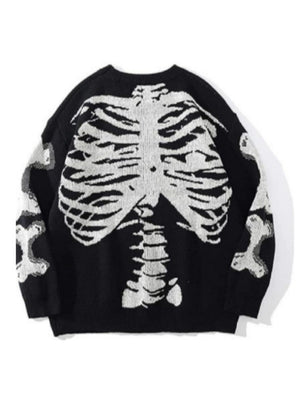 Lazy Style Jacquard Skeleton Knitwear Street Loose Crew Neck Sweaters