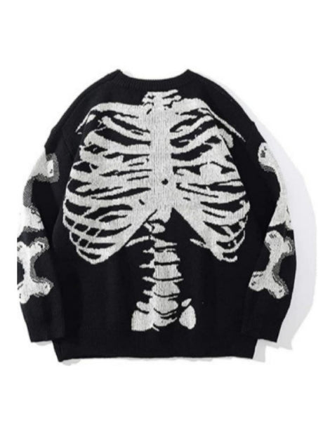 Lazy Style Jacquard Skeleton Knitwear Street Loose Crew Neck Sweaters