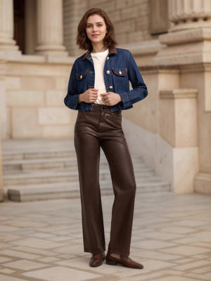 Liber Autumn women's denim button cropped jacket