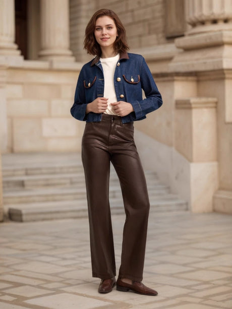 Liber Autumn women's denim button cropped jacket