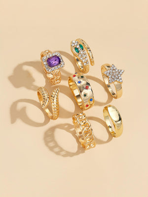 Star-studded Exaggerated Open Ring Set