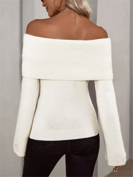 Off-the-shoulder Slim-fit Fashionable Sexy Knitted Long-sleeved Backless Sweater