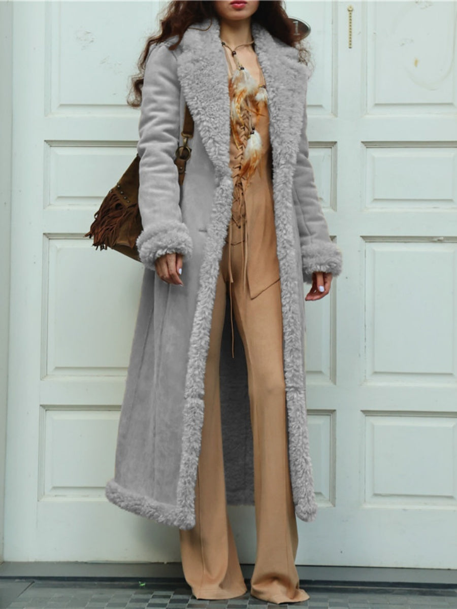 Large Lapel Faux Lambskin Suede Daily Leisure Party Overcoat